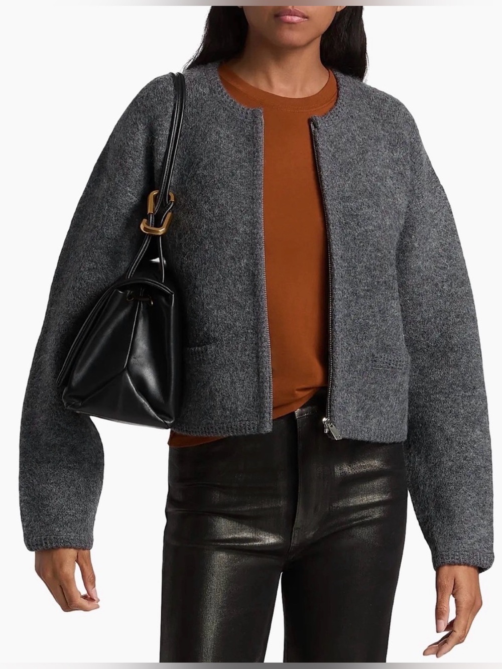 NWT FRAME Lofty Crochet Merino Wool & Alpaca Zip Cardigan L
